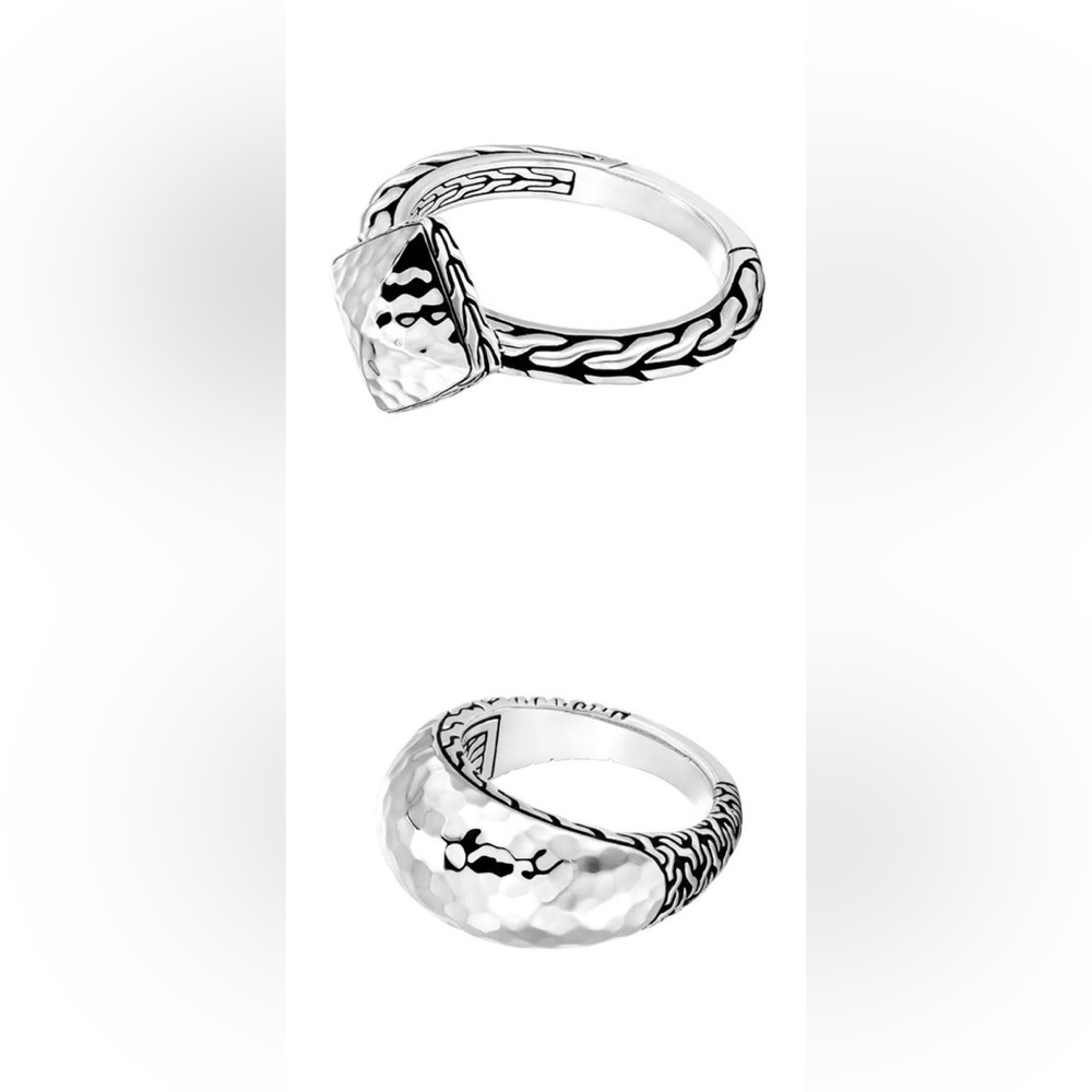 JH Sterling Silver Classic Chain Hammered & Dome Ring Size 7 (2 Rings)